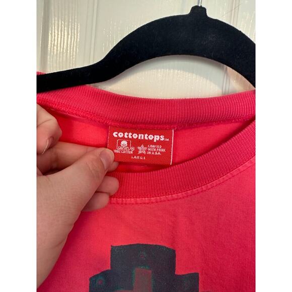 Vintage 80s Long Sleeve T-Shirt Size L Hand Painted Graphic Pink Aztec Cotton - Picture 4 of 11